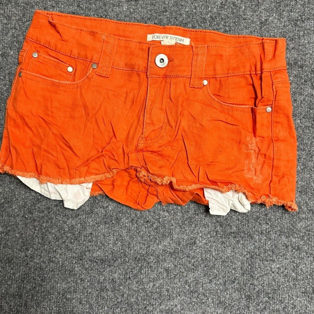 Forever 21 Shorts Womens Size 29 Orange Denim Cutoff Raw Hem Low Rise Stains